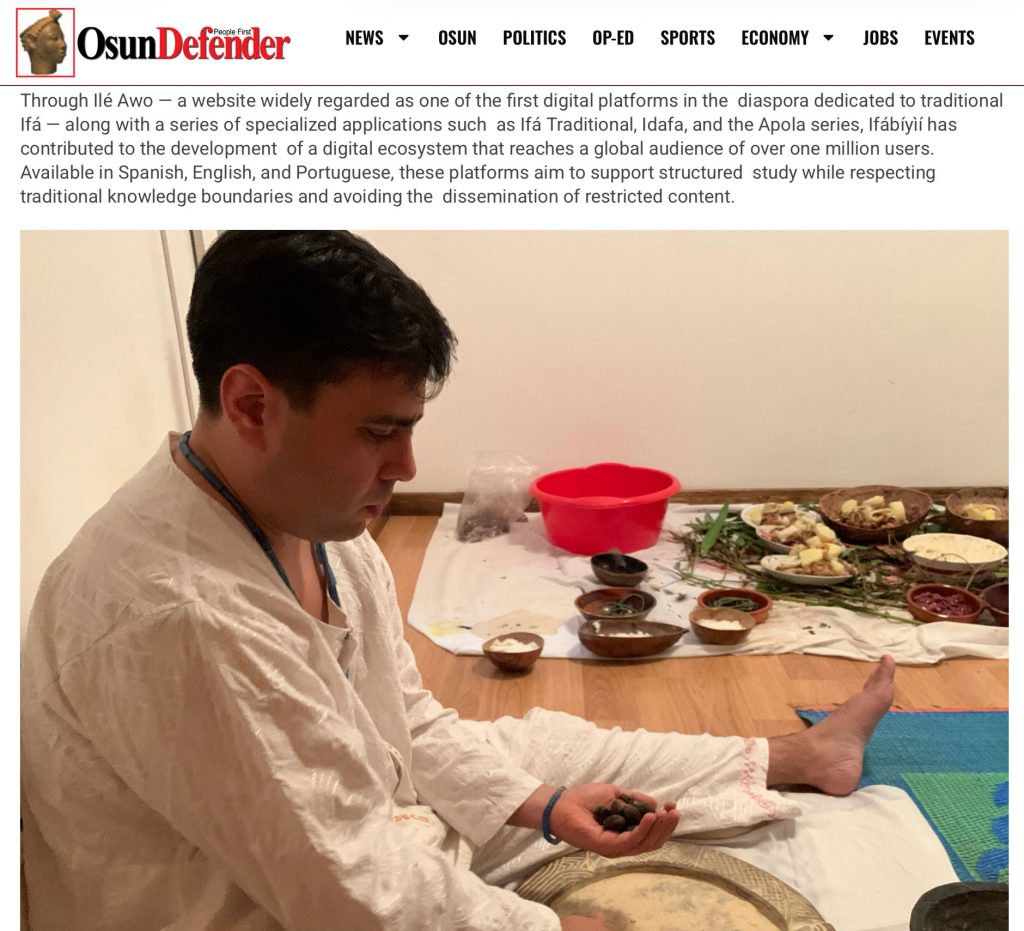 Artículo publicado en el Osun Defender de Ilé Ife sobre Ilé Awo